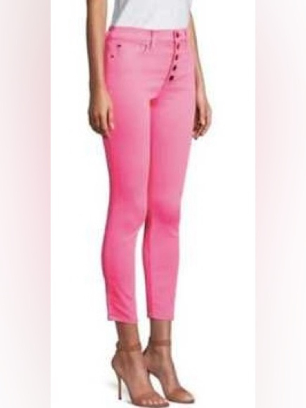 New Alice + Olivia Good High Rise Exposed Fly Button Ankle Jeans Hot Pink $225